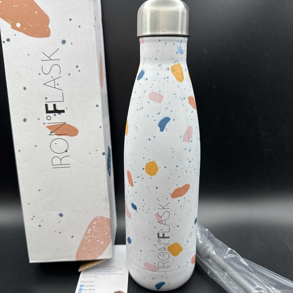 Iron Flask Retro Water Bottle 17 oz Stainless Steel Terrazzo w Brush New‎ in Box